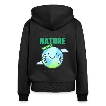 Save The Nature Earth Day - Frauen Premium Bio Zip Hoodie - Schwarz - Hinten - Julia (174cm)