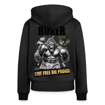 BOXER NEVER GIVE UP - LIVE FREE DIE PROUD - Women's Premium Organic Zip Hoodie - black - Back - Julia (174cm)