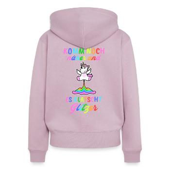 Mittelfinger Einhorn Furz - Frauen Premium Bio Zip Hoodie - Altrosa - Hinten - Julia (174cm)