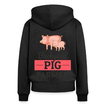 Arrière-cour, Cochon, Agriculteur, Élevage, Ferme, Drôle - Sweat à capuche zippé Premium bio Femme - noir - Dos - Julia (174cm)
