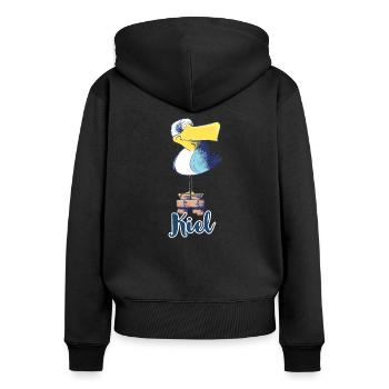 Freche Kiel Möwe - Frauen Premium Bio Zip Hoodie - Schwarz - Hinten - Julia (174cm)