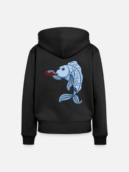 Drunk Fish - Frauen Premium Bio Zip Hoodie - Schwarz