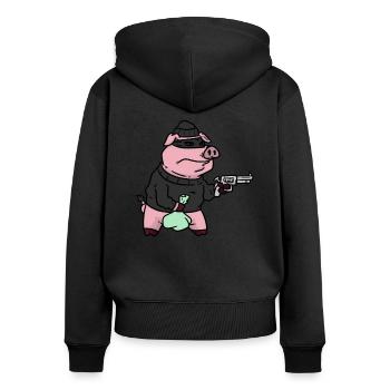 Robber Pig , Räuber Schwein - Frauen Premium Bio Zip Hoodie - Schwarz - Hinten - Julia (174cm)