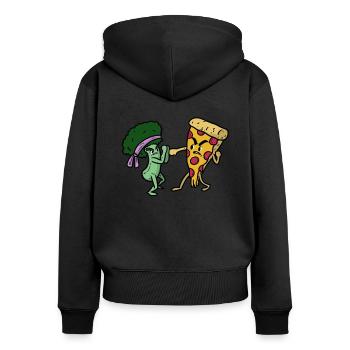 Brocoli contre pizza - Sweat à capuche zippé Premium bio Femme - noir - Dos - Julia (174cm)