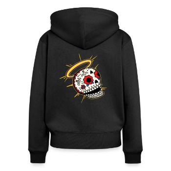 Ange crâne - Sweat à capuche zippé Premium bio Femme - noir - Dos - Julia (174cm)
