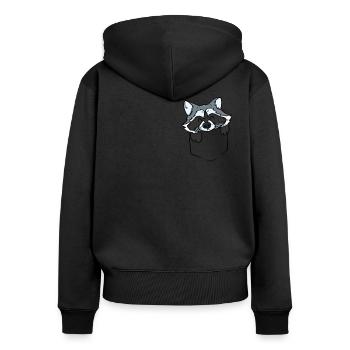 Raton laveur mignon dans la poche - Sweat à capuche zippé Premium bio Femme - noir - Dos - Julia (174cm)