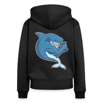 Musculation requin fitness haltère drôle - Sweat à capuche zippé Premium bio Femme - noir - Dos - Julia (174cm)