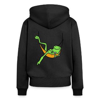 Frog is chilling on the hammock - Women's Premium Organic Zip Hoodie - black - Back - Julia (174cm)