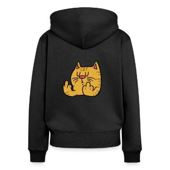 Chat doigt doigt drôle orange - Sweat à capuche zippé Premium bio Femme - noir - Dos - Julia (174cm)
