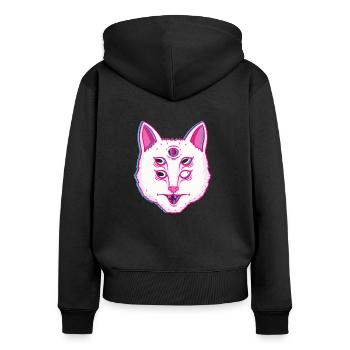 Glitch Cat Shining cat with eyes - Women's Premium Organic Zip Hoodie - black - Back - Julia (174cm)