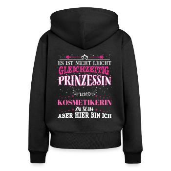 KOSMETIKERIN Geschenk - Frauen Premium Bio Zip Hoodie - Schwarz - Hinten - Julia (174cm)