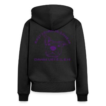 Apprendre d’abord - Puis jugements - Sweat à capuche zippé Premium bio Femme - noir - Dos - Julia (174cm)