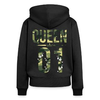 Queen King Queen Pärchenoutfit Familie Flecktarn - Frauen Premium Bio Zip Hoodie - Schwarz - Hinten - Julia (174cm)