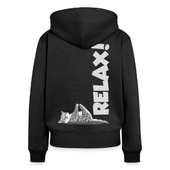 Relax Cat Yoga Gymnastics Chill Meditation - Women's Premium Organic Zip Hoodie - black - Back - Julia (174cm)