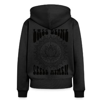 lass deine Seele atmen Geschenk - Frauen Premium Bio Zip Hoodie - Schwarz - Hinten - Julia (174cm)