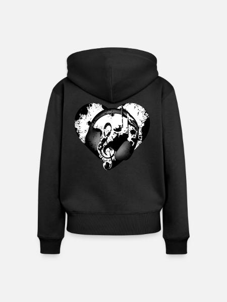 Kopfhörer Herz - Frauen Premium Bio Zip Hoodie - Schwarz