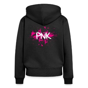 Pink pnk couleur éclaboussures - Sweat à capuche zippé Premium bio Femme - noir - Dos - Julia (174cm)