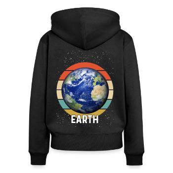 Erde - Frauen Premium Bio Zip Hoodie - Schwarz - Hinten - Julia (174cm)