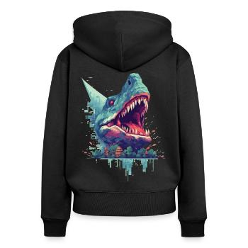 Pixel Dino Dinosaur Gamer Design - Women's Premium Organic Zip Hoodie - black - Back - Julia (174cm)