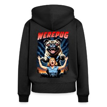 werepug - Women's Premium Organic Zip Hoodie - black - Back - Julia (174cm)