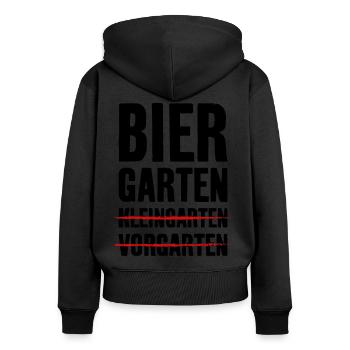 BIER SAUFEN BIERGARTEN BIERSHIRT - Frauen Premium Bio Zip Hoodie - Schwarz - Hinten - Julia (174cm)