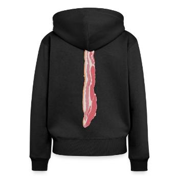 Idée cadeau lardons au bacon avec humour - Sweat à capuche zippé Premium bio Femme - noir - Dos - Julia (174cm)
