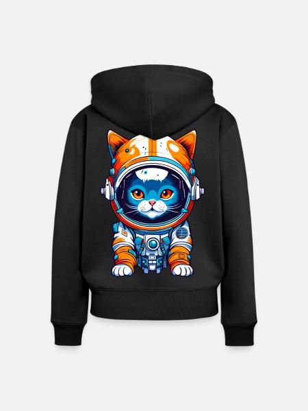 Space Cat 01 - Frauen Premium Bio Zip Hoodie - Schwarz