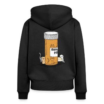 Glückliche Pille-Katzen - Frauen Premium Bio Zip Hoodie - Schwarz - Hinten - Julia (174cm)