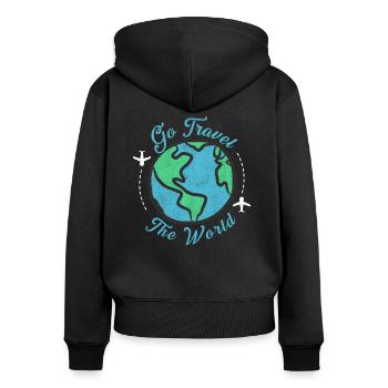 Voyager dans le monde - allez parcourir le monde! - Sweat à capuche zippé Premium bio Femme - noir - Dos - Julia (174cm)