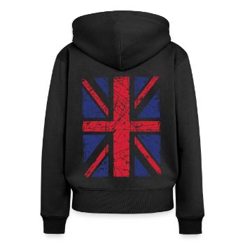 Union Jack - Frauen Premium Bio Zip Hoodie - Schwarz - Hinten - Julia (174cm)