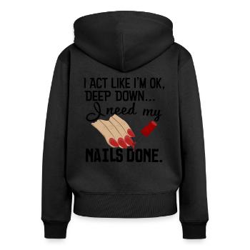 Ongles - Sweat à capuche zippé Premium bio Femme - noir - Dos - Julia (174cm)