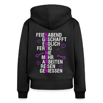 Rentnerin Geschenk für Mutter, Tante, Oma in Rente - Frauen Premium Bio Zip Hoodie - Schwarz - Hinten - Julia (174cm)