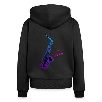 saxophone - Sweat à capuche zippé Premium bio Femme - noir - Dos - Julia (174cm)