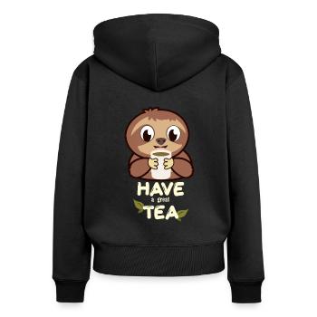 Faultier Tee - Frauen Premium Bio Zip Hoodie - Schwarz - Hinten - Julia (174cm)