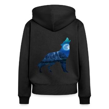 Wolf Moon - Sweat à capuche zippé Premium bio Femme - noir - Dos - Julia (174cm)