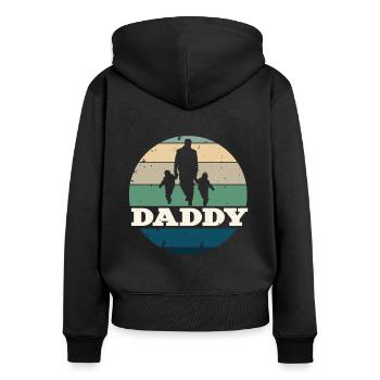 père - Sweat à capuche zippé Premium bio Femme - noir - Dos - Julia (174cm)
