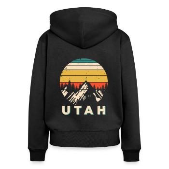Utah - Frauen Premium Bio Zip Hoodie - Schwarz - Hinten - Julia (174cm)
