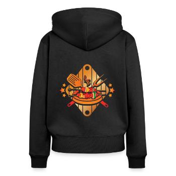 BBQ - Frauen Premium Bio Zip Hoodie - Schwarz - Hinten - Julia (174cm)