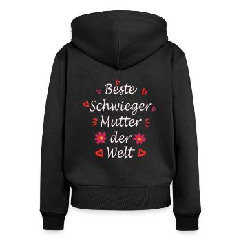 Schwiegermutter Design - Frauen Premium Bio Zip Hoodie - Schwarz - Hinten - Julia (174cm)