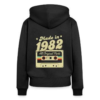 Made in 1982 - Frauen Premium Bio Zip Hoodie - Schwarz - Hinten - Julia (174cm)