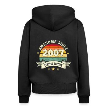Awesome Since 2007 - Frauen Premium Bio Zip Hoodie - Schwarz - Hinten - Julia (174cm)