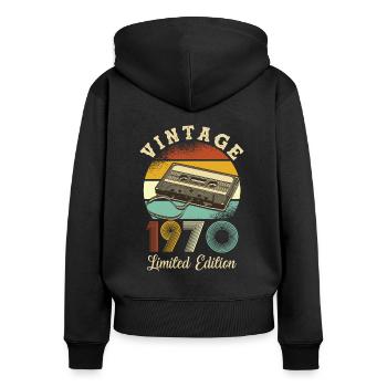 Millésime 1970 - Sweat à capuche zippé Premium bio Femme - noir - Dos - Julia (174cm)