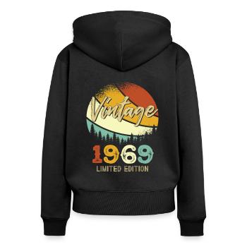 Vintage 1969 Limited - Frauen Premium Bio Zip Hoodie - Schwarz - Hinten - Julia (174cm)