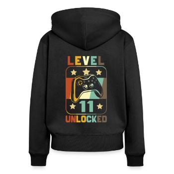 Level 11 unlocked - Women's Premium Organic Zip Hoodie - black - Back - Julia (174cm)
