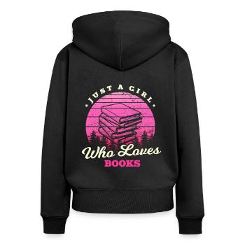 Fille aime les livres - Sweat à capuche zippé Premium bio Femme - noir - Dos - Julia (174cm)