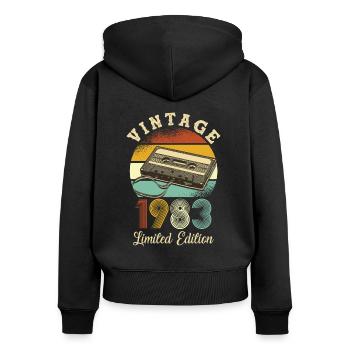 Millésime 1983 - Sweat à capuche zippé Premium bio Femme - noir - Dos - Julia (174cm)