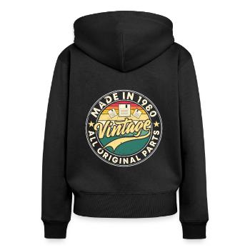 Made in 1980 - Frauen Premium Bio Zip Hoodie - Schwarz - Hinten - Julia (174cm)