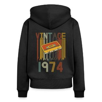 Vintage 1974 Retro - Sweat à capuche zippé Premium bio Femme - noir - Dos - Julia (174cm)