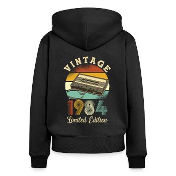 Vintage 1984 - Sweat à capuche zippé Premium bio Femme - noir - Dos - Julia (174cm)