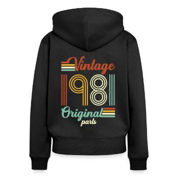 Vintage 1981 Original - Frauen Premium Bio Zip Hoodie - Schwarz - Hinten - Julia (174cm)